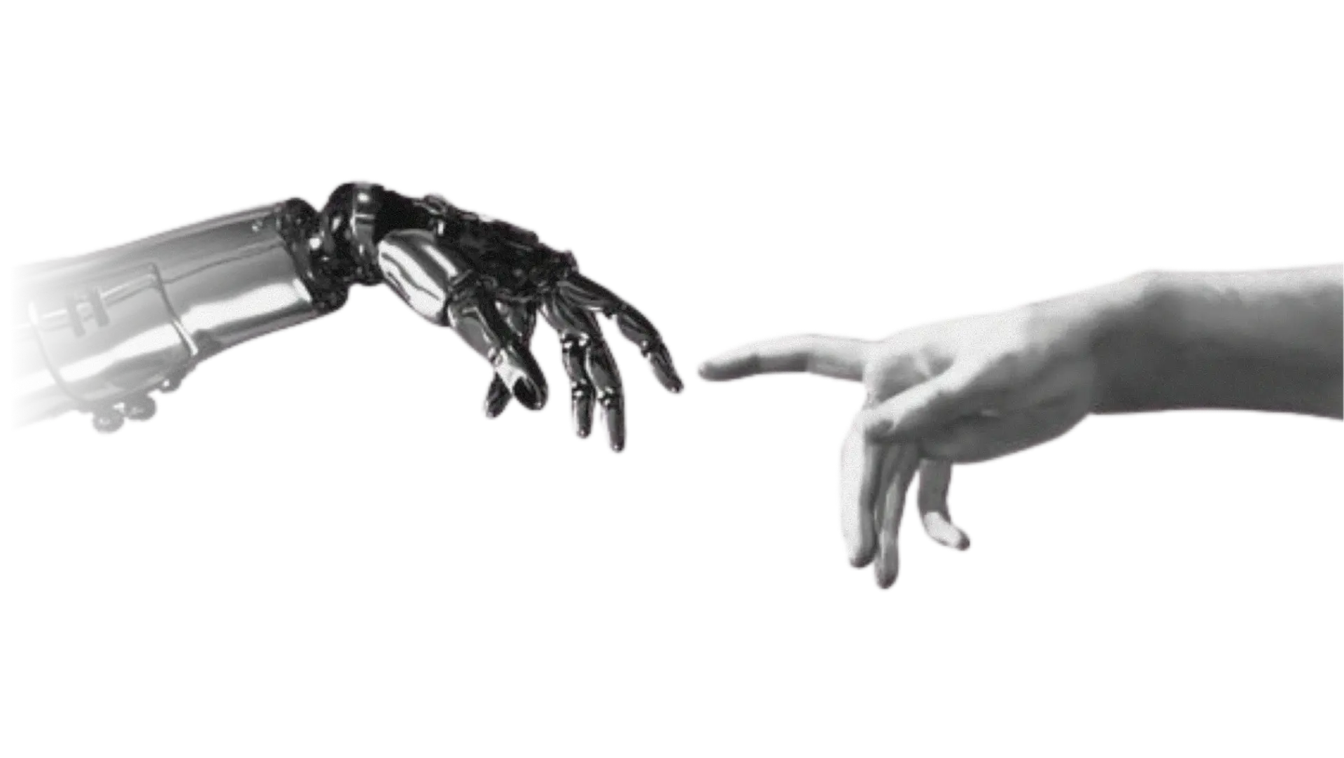 Una mano robotica e una mano umana si avvicinano, come nella Creazione di Adamo