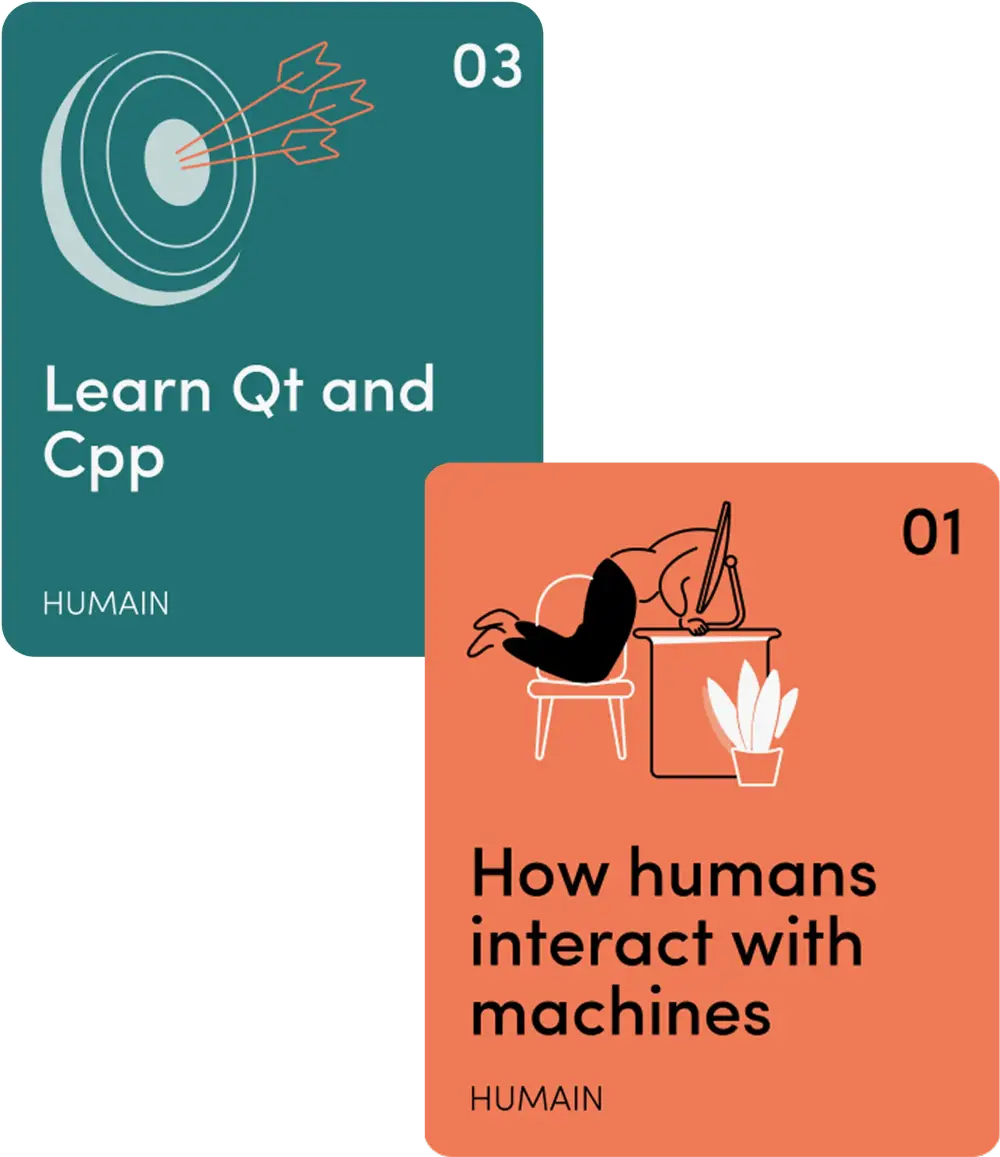 Due schede dei corsi Humain: Learn Qt and Cpp e How humans interact with machines
