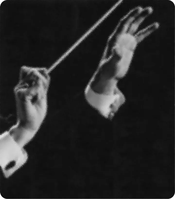 Le mani di un direttore d'orchestra con la bacchetta